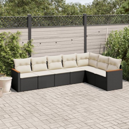vidaXL Set de comedor de jardín 7 pzas y cojines ratán sintético negro