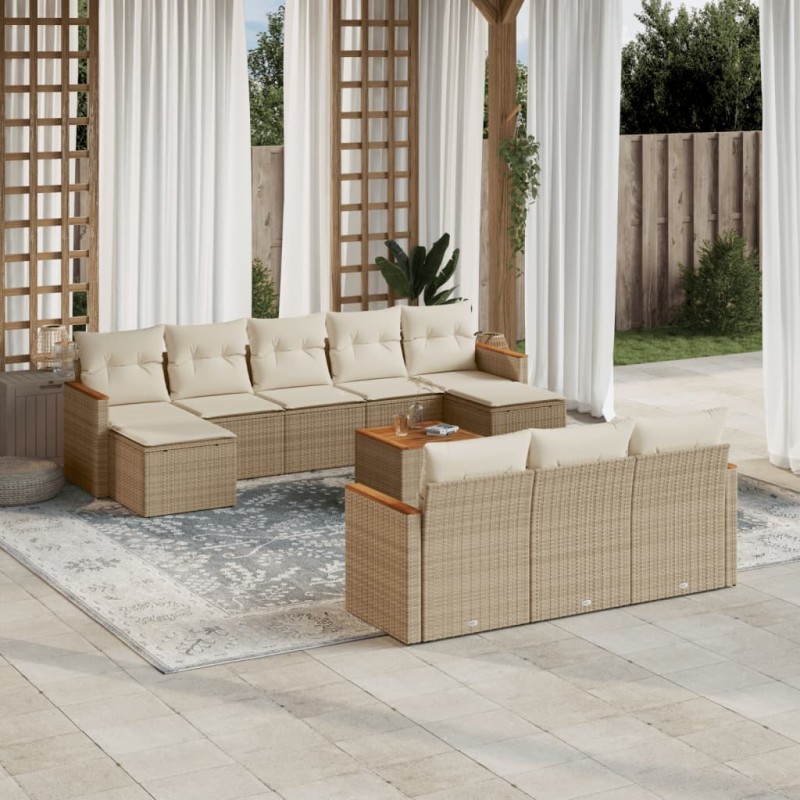 vidaXL Set de sofás de jardín 11pzas con cojines ratán sintético beige vidaXL Set de sofás de jardín 11pzas con cojines ratán sintético beige