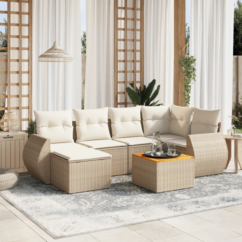 vidaXL Set sofás de jardín 7 piezas y cojines ratán sintético beige vidaXL Set sofás de jardín 7 piezas y cojines ratán sintético beige