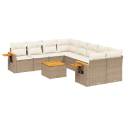 vidaXL Set de sofás de jardín 9 pzas con cojines ratán sintético beige