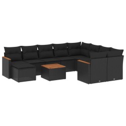 vidaXL Set de sofás de jardín 11 pzas y cojines ratán sintético negro