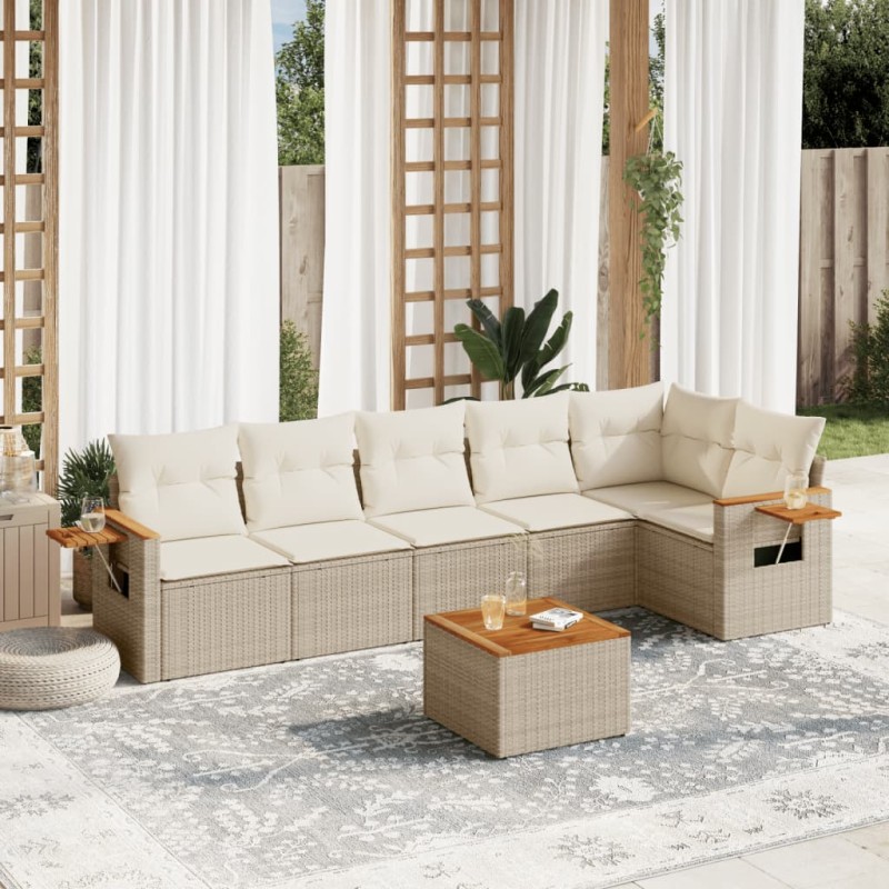 vidaXL Set sofás de jardín 7 piezas y cojines ratán sintético beige vidaXL Set sofás de jardín 7 piezas y cojines ratán sintético beige