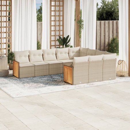 vidaXL Juego de sofás jardín con cojines beige 10 pzas ratán sintético