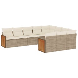 vidaXL Juego de sofás jardín con cojines beige 10 pzas ratán sintético