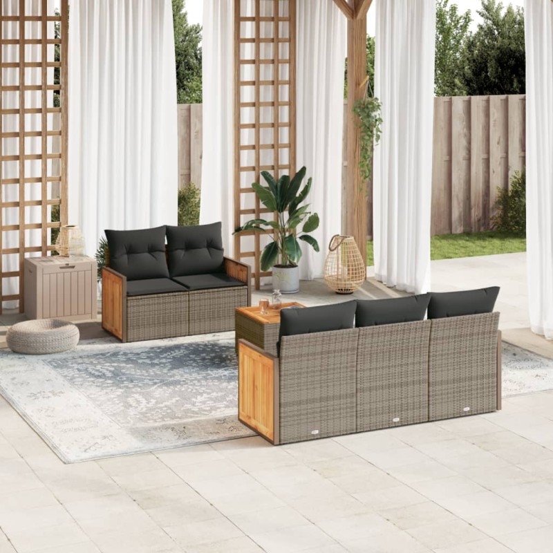 vidaXL Set de muebles de jardín 6 pzas y cojines ratán sintético gris vidaXL Set de muebles de jardín 6 pzas y cojines ratán sintético gris
