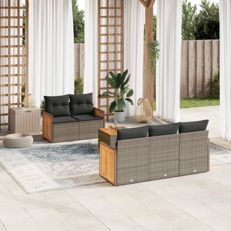 vidaXL Set de muebles de jardín 6 pzas y cojines ratán sintético gris