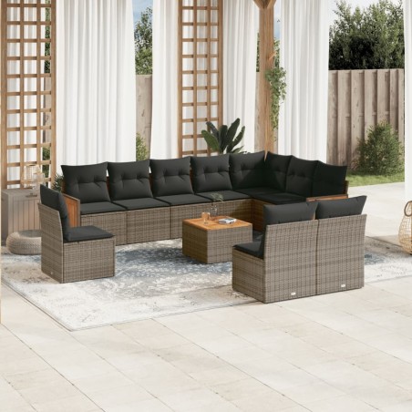 vidaXL Set de sofás de jardín 11 pzas y cojines ratán sintético gris