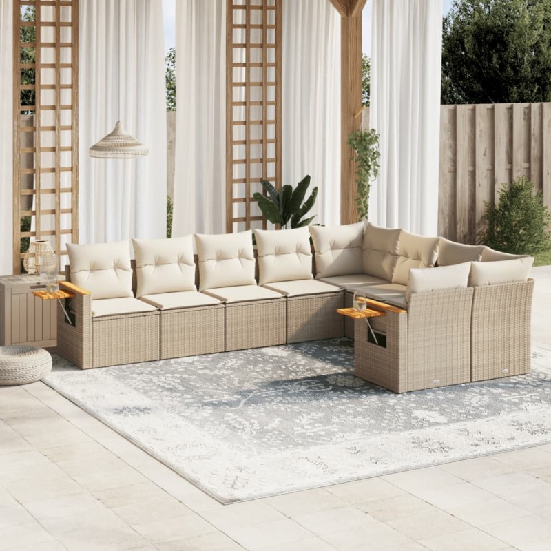 vidaXL Set de sofás de jardín 9 pzas con cojines ratán sintético beige vidaXL Set de sofás de jardín 9 pzas con cojines ratán sintético beige