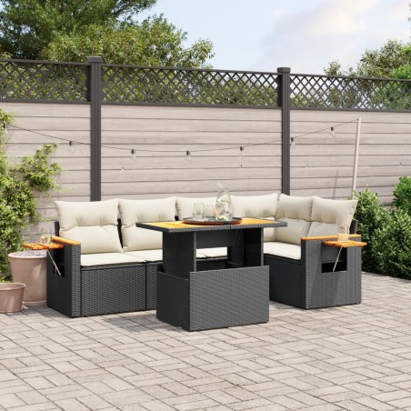 vidaXL Set de sofás de jardín 6 piezas y cojines ratán sintético negro