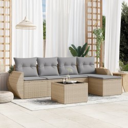 vidaXL Juego de sofás jardín con cojines 6 pzas ratán sintético beige