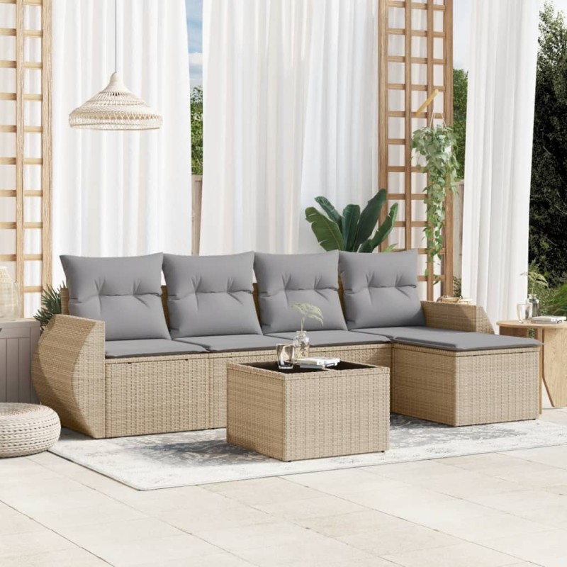 vidaXL Juego de sofás jardín con cojines 6 pzas ratán sintético beige vidaXL Juego de sofás jardín con cojines 6 pzas ratán sintético beige