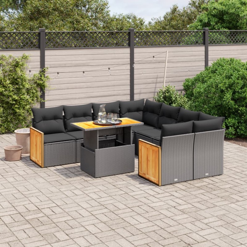 vidaXL Set de sofás de jardín 8 piezas y cojines ratán sintético negro vidaXL Set de sofás de jardín 8 piezas y cojines ratán sintético negro