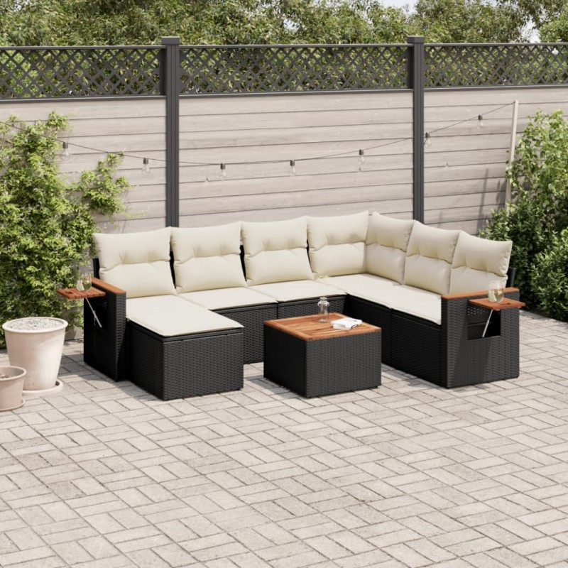vidaXL Set de sofás de jardín 8 piezas y cojines ratán sintético negro vidaXL Set de sofás de jardín 8 piezas y cojines ratán sintético negro