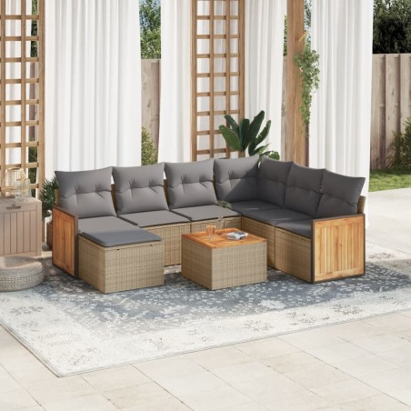 vidaXL Juego de sofás de jardín con cojines beige 8 pzas ratán PE