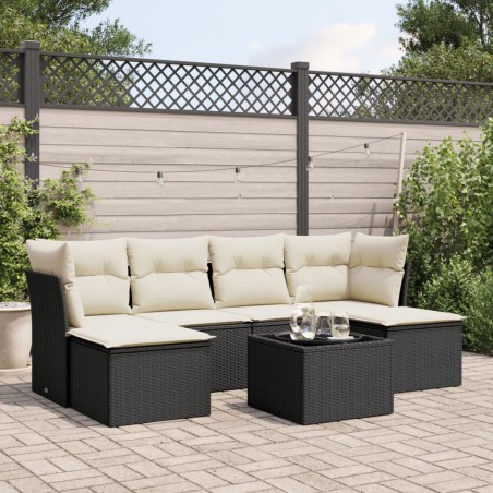 vidaXL Set de comedor de jardín 7 pzas y cojines ratán sintético negro