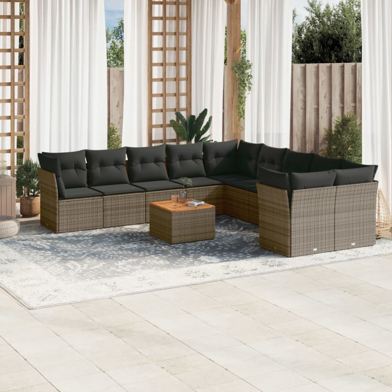 vidaXL Set de sofás de jardín 11 pzas y cojines ratán sintético gris vidaXL Set de sofás de jardín 11 pzas y cojines ratán sintético gris