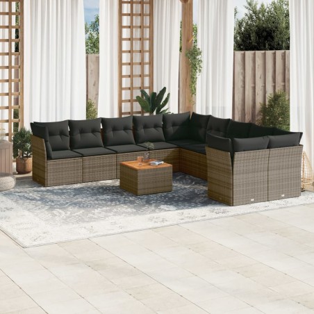 vidaXL Set de sofás de jardín 11 pzas y cojines ratán sintético gris