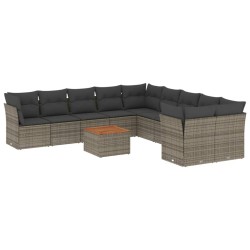 vidaXL Set de sofás de jardín 11 pzas y cojines ratán sintético gris