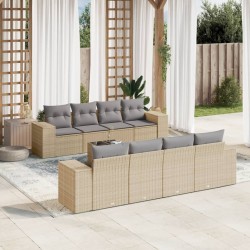 vidaXL Set de sofás de jardín 9 pzas con cojines ratán sintético beige