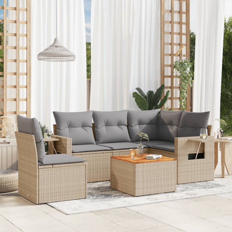 vidaXL Juego de sofás jardín con cojines 6 pzas ratán sintético beige