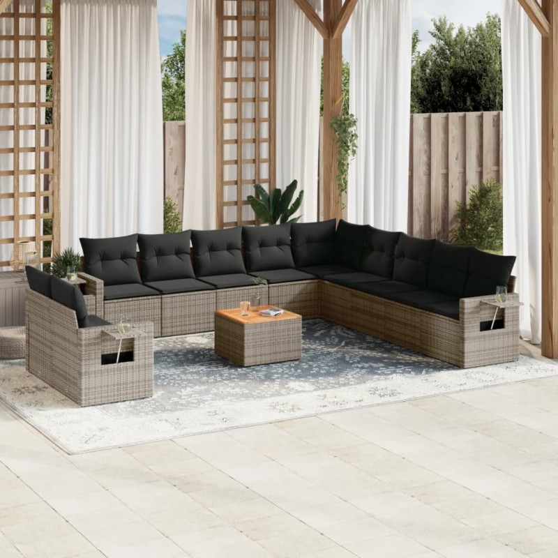 vidaXL Set de sofás de jardín 12 pzas con cojines ratán sintético gris vidaXL Set de sofás de jardín 12 pzas con cojines ratán sintético gris