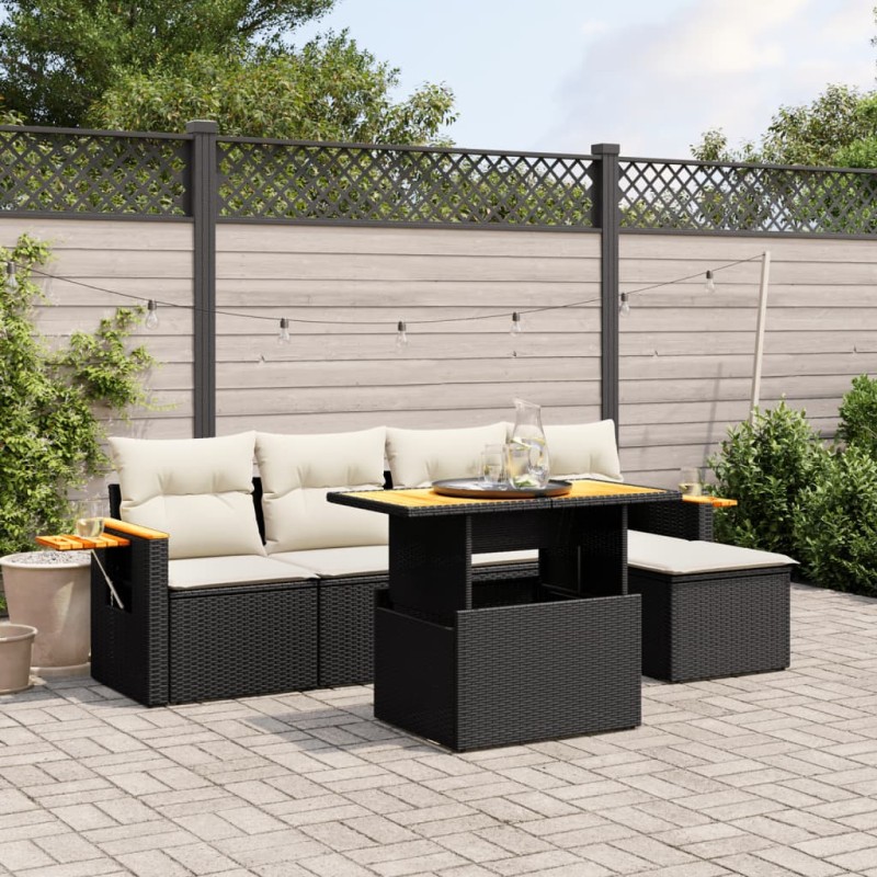 vidaXL Set de sofás de jardín 6 piezas y cojines ratán sintético negro vidaXL Set de sofás de jardín 6 piezas y cojines ratán sintético negro