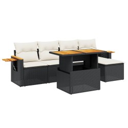 vidaXL Set de sofás de jardín 6 piezas y cojines ratán sintético negro