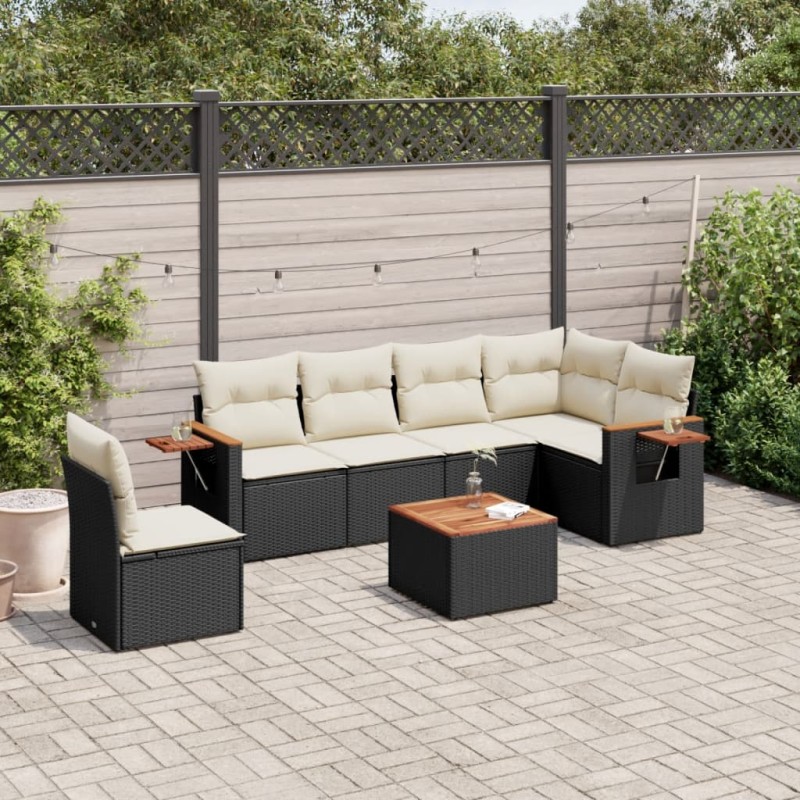vidaXL Set de comedor de jardín 7 pzas y cojines ratán sintético negro vidaXL Set de comedor de jardín 7 pzas y cojines ratán sintético negro