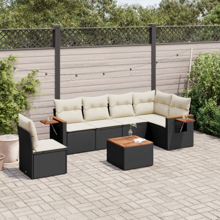 vidaXL Set de comedor de jardín 7 pzas y cojines ratán sintético negro