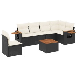vidaXL Set de comedor de jardín 7 pzas y cojines ratán sintético negro