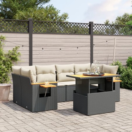 vidaXL Set de comedor de jardín 7 pzas y cojines ratán sintético negro