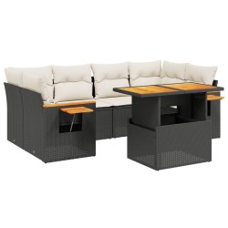 vidaXL Set de comedor de jardín 7 pzas y cojines ratán sintético negro