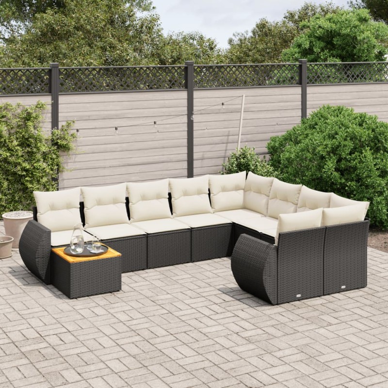 vidaXL Set de sofás de jardín 10 pzas cojines ratán sintético negro vidaXL Set de sofás de jardín 10 pzas cojines ratán sintético negro