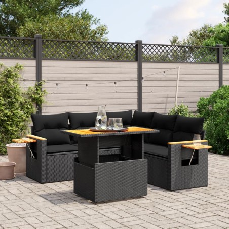vidaXL Set de sofás de jardín 6 piezas y cojines ratán sintético negro