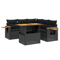 vidaXL Set de sofás de jardín 6 piezas y cojines ratán sintético negro