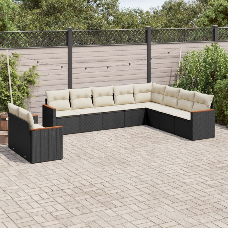 vidaXL Set de sofás de jardín 10 pzas cojines ratán sintético negro vidaXL Set de sofás de jardín 10 pzas cojines ratán sintético negro