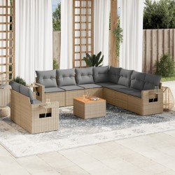 vidaXL Juego de sofás jardín con cojines beige 10 pzas ratán sintético