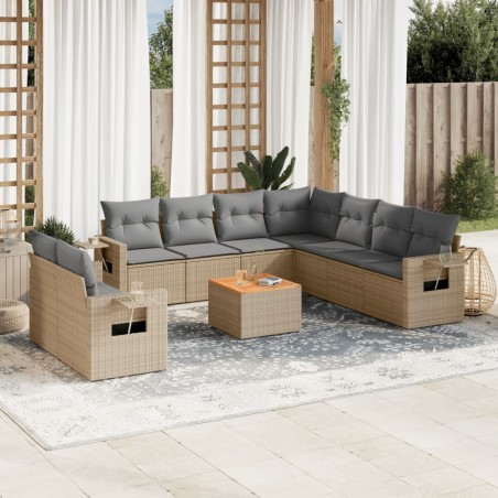 vidaXL Juego de sofás jardín con cojines beige 10 pzas ratán sintético