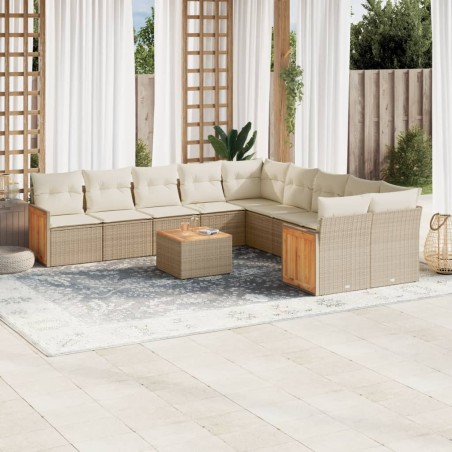 vidaXL Set de sofás de jardín 11pzas con cojines ratán sintético beige