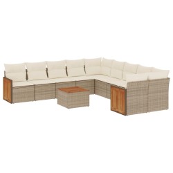 vidaXL Set de sofás de jardín 11pzas con cojines ratán sintético beige