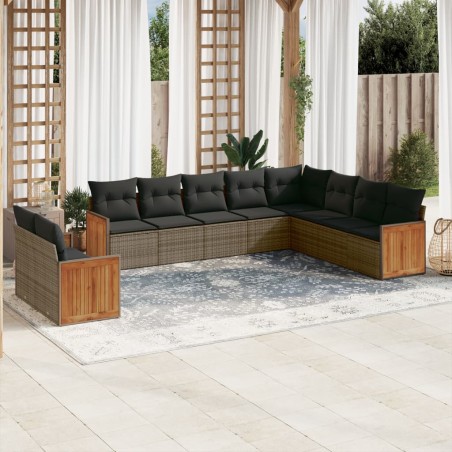vidaXL Set de sofás de jardín 10 pzas con cojines ratán sintético gris