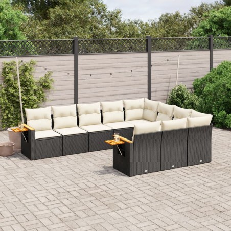 vidaXL Set de sofás de jardín 10 pzas cojines ratán sintético negro