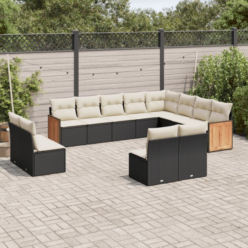 vidaXL Set de sofás de jardín y cojines 12 pzas ratán sintético negro vidaXL Set de sofás de jardín y cojines 12 pzas ratán sintético negro