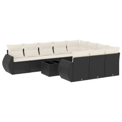 vidaXL Set de sofás de jardín 11 pzas y cojines ratán sintético negro