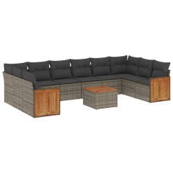 vidaXL Set de sofás de jardín 11 pzas y cojines ratán sintético gris