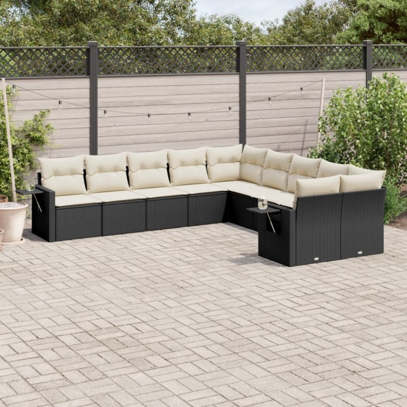 vidaXL Set de sofás de jardín 10 pzas cojines ratán sintético negro vidaXL Set de sofás de jardín 10 pzas cojines ratán sintético negro
