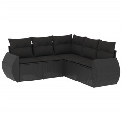 vidaXL Set de muebles de jardín 5 pzas y cojines ratán sintético negro