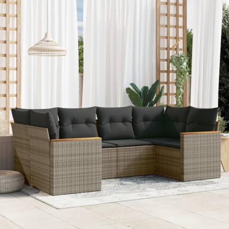 vidaXL Set de muebles de jardín 6 pzas y cojines ratán sintético gris