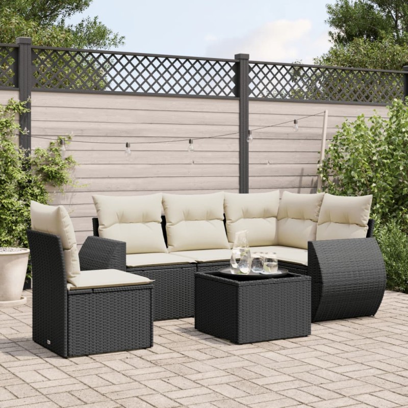 vidaXL Set de sofás de jardín 6 piezas y cojines ratán sintético negro vidaXL Set de sofás de jardín 6 piezas y cojines ratán sintético negro