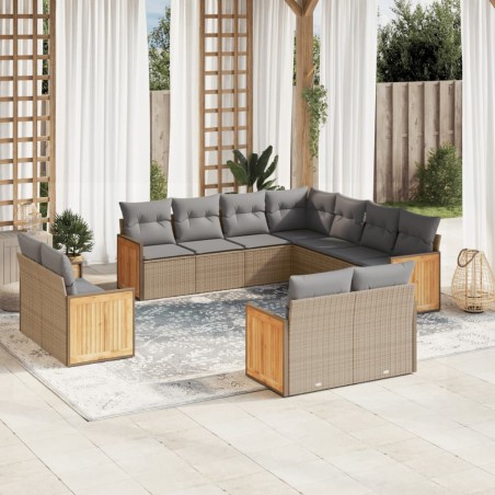 vidaXL Set de sofás de jardín 11pzas con cojines ratán sintético beige